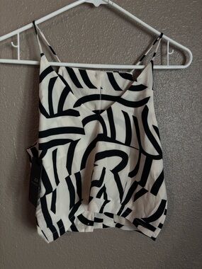 J.O.A. Black & White Abstract Print Spaghetti Strap Cami